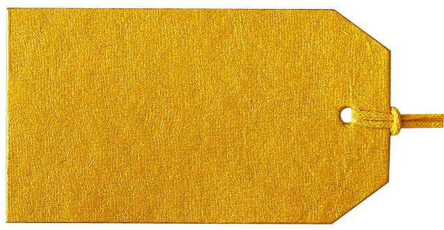 Gold luggage tag from Love Vivid's Vivid Product line, compact and stylish travel accessory with clear identification window.